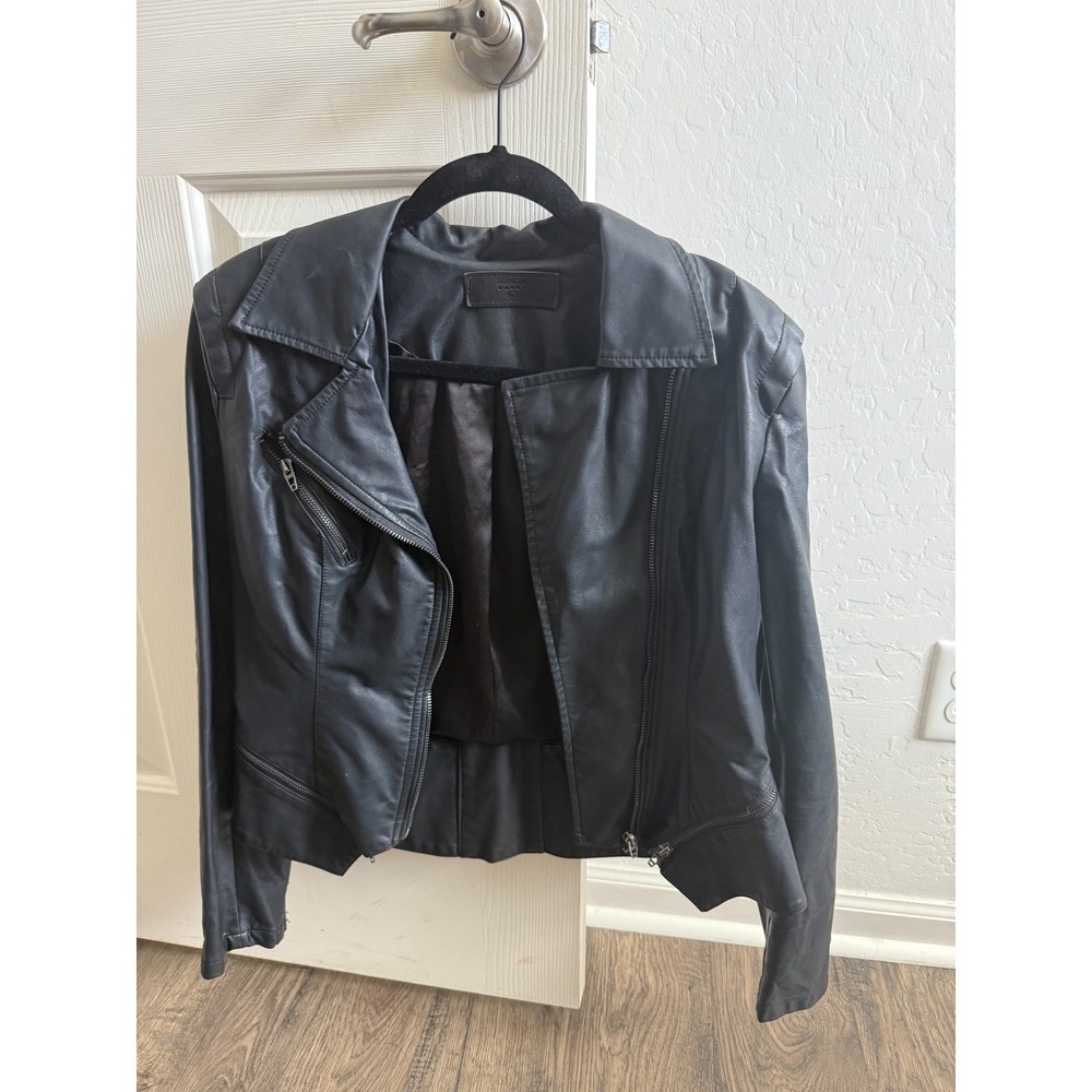 Blank NYC Women M Black Faux Leather Moto Jacket Easy Rider Asymmetrical Zip